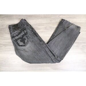 Rock Revival Jason Bootcut Distressed Black Denim Jeans Mens Size 38x33